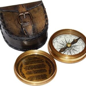 Handmade Brass Compass with Leather Case, Nautical Compass for Outdoor, Pocket Compass for Hiking, Camping Maritime Vintage Brass Nautical Compass by Blue Globe Export