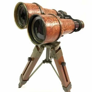 Nautical 6" Binocular Antique Table Top Brass Telescope with Wooden Tripod Stand