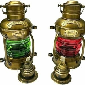 8" Antique Brass Nautical Oil Lamp – Red & Green Ship Light for Christmas Decor