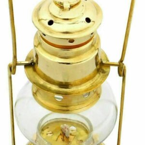 Vintage Nautical Brass Oil Lamp – Polished Maritime Ship Lantern with Green Accent