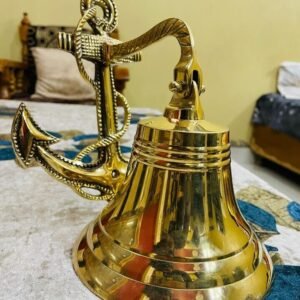 18-Inch Antique Brass Nautical Ship Bell with Wall Mounted Bracket - Hanging Door Bell Gift