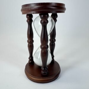 Vintage MCM Carved Wood Glass 5” Hourglass Sand Timer - 5 Minutes - Kitchen