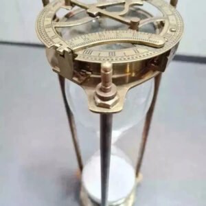 "Vintage Maritime Brass Hourglass Sand Timer w/ Sundial Compass – Nautical Decor