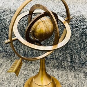 11" Antique Brass Armillary Sphere with Sundial Arrow Nautical Maritime Astrolabe Engraved Globe