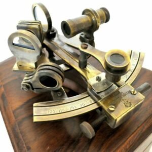 Nautical Antique Brass Marine Sextant With Collectible Maritime Wooden Box