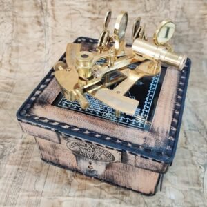 Vintage Brass Nautical Navigation Instrument Sextant With Leather Box Gift
