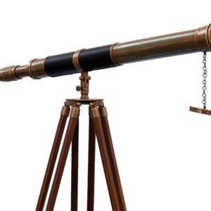 Nautical Vintage Solid Brass Marine Black Leather Telescope Single Barrel Brass Chrome Finish & Black Tripod 65'' Handmade Telescope Looks Authentic Decor