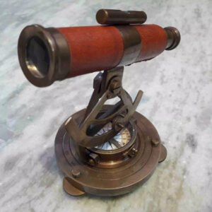 NAUTICAL ALIDADE TELESCOPE LEATHER GRIP WITH COMPASS MARITIME ALIDADE