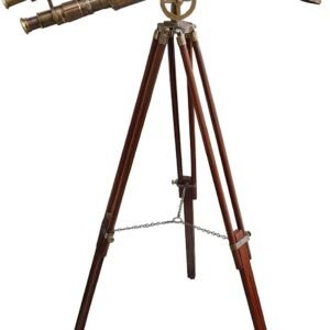 Nautical Vintage Solid Brass Marine Black Leather Telescope Single Barrel Brass Chrome Finish & Black Tripod 65'' Handmade Telescope Looks Authentic Decor