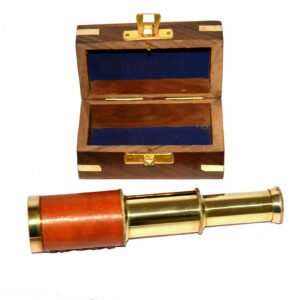 "Solid Brass 6" Pullout Telescope with Golden Finish and Wooden Box: Nautical Collector's Item"