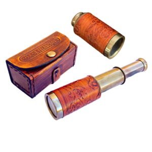"Antique Vintage 6" Brass Marine Telescope with Brown Finish and Wooden Box: Classic Spyglass"