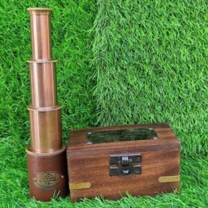 Antique Style Marine Small Brass Telescope 6" with Wooden Box Pirate Nautical