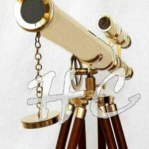 Maritime Spyglass 6" Brass Telescope with Leather Grip and Wooden Box