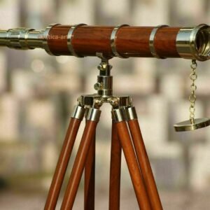 18 Inch Antique Nautical Table Brass Telescope Standing With Wooden Tripod Stand