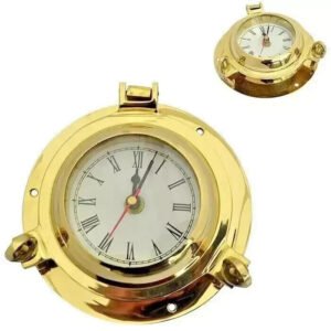 6" Antique Brass Porthole Wall Clock | Nautical Marine Decor Vintage Style