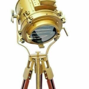 Vintage Brass Nautical Floor Lamp Spotlight with Wooden Tripod stand gift