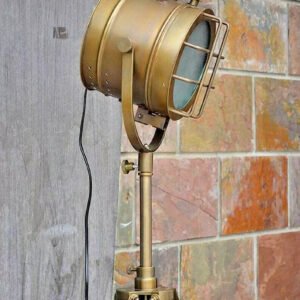 Nautical Tripod Floor Lamp with Adjustable Wooden Stand Vintage Searchlight