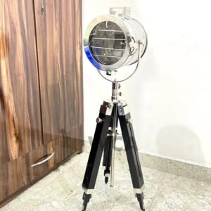 Silver Marine Floor Lamp with Adjustable Wooden Tripod – Modern Studio Light