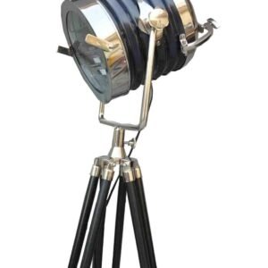 Vintage Style Searchlight Nautical Tripod Floor Wooden Chrome & Black Floor Lamp