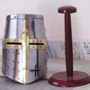 Medieval Crusader Helmet with Brass Finish – Black Templar Knight Design