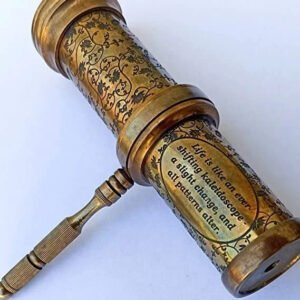 Antique Hand Carved Brass Kaleidoscope W/ Handle Vintage Look Twist Kaleidoscope
