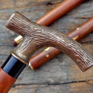 Vintage 3-Fold Wooden Walking Stick Cane with Antique Brass Ship Design Handle