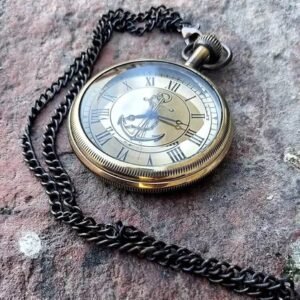 Timeless Elegance: Engraved Brass Pocket Watch with Chain – Perfect Vintage Gift for Any Occasion