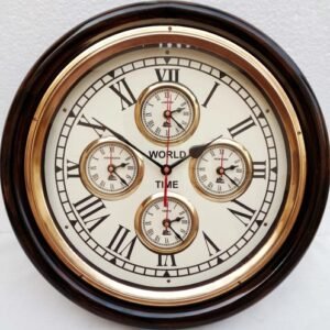 Vintage Style Brass Wooden Wall Clock~World Time Clock Wall Decor Nautical Gift