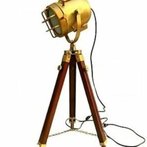 Vintage Brass Nautical Floor Lamp Spotlight with Wooden Tripod stand gift