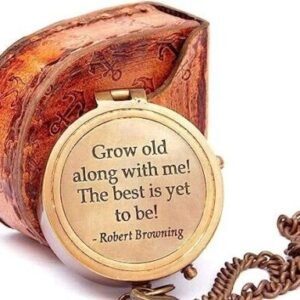 Grow Old with ME Engraved Brass Nautical Compass ON Chain with Leather CASE, Directional Magnetic Compass Rustic Vintage Home Decor Gifts