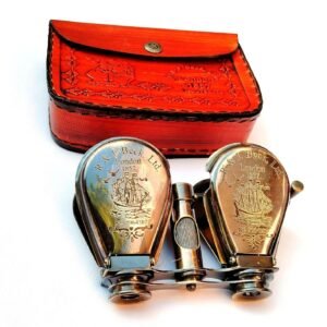 Antique Nautical Vintage Antique Spy Glass 1857 R & J Beck Brass Binocular with Leather Case