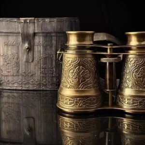 Antique Vintage Opera Glasses Mother Pearl Brass Binocular with Leather Case